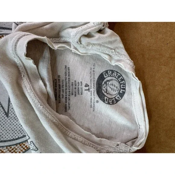 Grateful Dead Graphic T Shirt, Skull, Youth 4T Shrunk White/grey - Picture 2 of 6